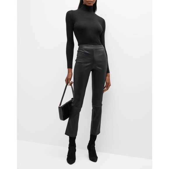 Theory Women's Urban Leather Slim Kick Pants - Black 4 - Picture 3 of 14